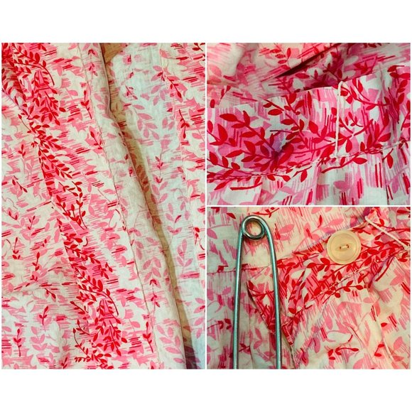 Vintage 50s Pink Skirt Womens XXS Cotton Full Skirt Floral Leaf Print Striped - Picture 9 of 9